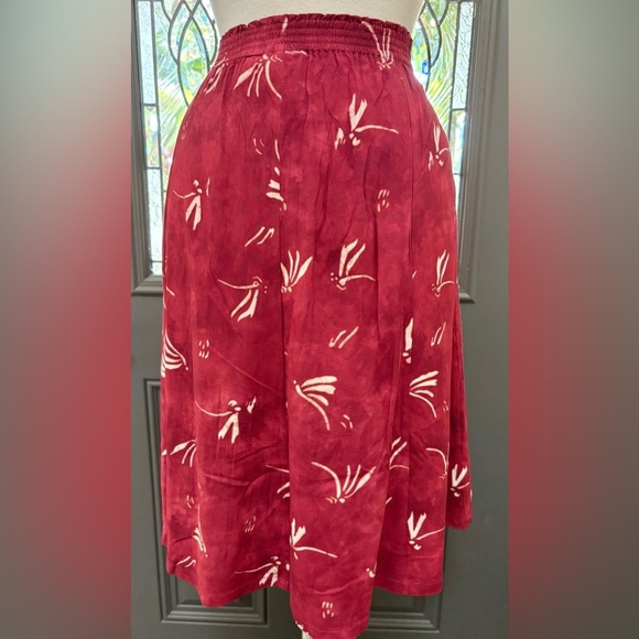 TravelSmith Dragonfly Print Smocked Waist A-Line Midi Skirt Size Large - Picture 3 of 7